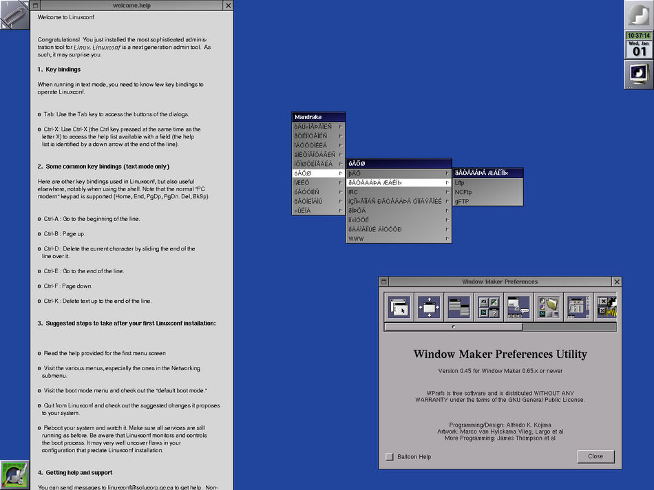 Mandrake Linux 9.0. Window Maker, Linuxconf, Preferences
